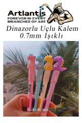 Işıklı Dinazor Uçlu Kalem Seti Mavi 0.7 mm 1 Paket Dinazor Başlıklı Versatil Kalem Süslü Silikonlu Hediyelik Kalem - 3