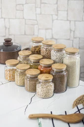 12'li Bambu Kapaklı Cam Kavanoz & Erzak Saklama Kabı Seti 3* 1.3 Lt + 0.80 Lt + 0.50 Lt(Vakum Kapak) - 2