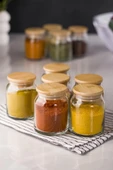 6'lı Bambu Kapaklı Cam Kavanoz & Baharat Takımı & Baharatlık Seti 200 ML (Vakum Kapak) - 5