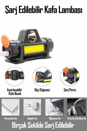 Kafa Lambası LED Şarjlı Su Geçirmez Darbeye Dayanıklı Kamp İş Kafa Feneri 6500K 4W thumbnail 4