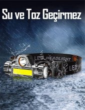 Kafa Lambası LED Şarjlı Su Geçirmez Darbeye Dayanıklı Kamp İş Kafa Feneri 6500K 4W thumbnail 6