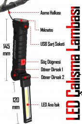 El Feneri 5 Modlu 360° LED Çalışma Işığı İş Lambası Darbeye Dayanıklı Mıknatıslı Kaportacı Feneri 3W - 4