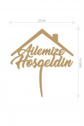 Gold Ailemize Hoş geldin Yazılı Ayna Pleksi Pasta Üstü & Doğum Günü Partisi & Pleksi Pasta Süsü - 2