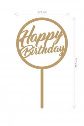 Gold Yuvarlak Çerçeveli Happy Birthday Yazılı Ayna Pleksi Pasta Üstü & Doğum Günü Partisi & Pleksi Pasta Süsü - 2