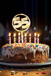 Gold 55 Yaş Yazılı Ayna Pleksi Pasta Üstü & Doğum Günü Partisi & Pleksi Pasta Süsü - 1