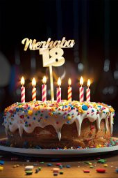Gold Merhaba 18 Yaş Yazılı Ayna Pleksi Pasta Üstü & Doğum Günü Partisi & Pleksi Pasta Süsü - 1