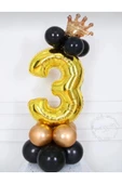 Parti 3 Yaş Rakam Gold Kral Taç Folyo Balon Karşılama Seti - 1