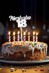 Gümüş Merhaba 18 Yaş Yazılı Ayna Pleksi Pasta Üstü & Doğum Günü Partisi & Pleksi Pasta Süsü - 1