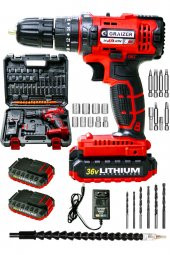 Graizer Alman 36 V 5 Ah Darbeli Metal Şanzuman Çift Akülü Şarjlı Vidalama Matkap + 24 Parça Set Sta Kirmizi - 2