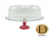 DURNES - Kırmızı Cam Ayaklı Kek Fanus / 30 cm - 1