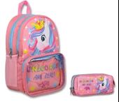 Cennec Şeffaf Bölmeli Pembe Unicorn İlkokul Sırt Çantası ve Kalemlik Seti - Kız Çocuk thumbnail 1
