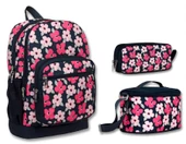 Cennec Dört Bölmeli Siyah Kırmızı Çiçekler İlkokul Sırt Çantası Seti - Kız Çocuk thumbnail 1