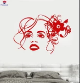 Dekorasyon Duvar Sticker Kız Yüz Çiçek Güzellik Kuaför Makyaj Çıkartmalar Benzersiz Hediyelik - 1