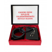 ERKEK SİYAH CÜZDAN KEMER HARFLİ TESBİH HEDİYE SETİ - 1