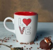 Keramika Bulut 9 cm Kupa Bardak Love Dış Mat Beyaz İç Kırmızı - 1