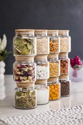 12'Li Bambu Kapaklı Cam Kavanoz & Baharat Takımı & Baharatlık Seti 500 ML ( Vakum Kapak ) - 2