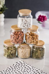 6'lı Bambu Kapaklı Cam Kavanoz & Baharat Takımı & Baharatlık Seti 500 ML ( Vakum Kapak ) - 3