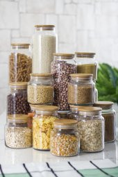 12 Lü Set Bambu Kapaklı Cam Kavanoz & Erzak Saklama Kabı 800 ml Orta  Boy ( Vakum Kapak ) - 8