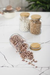 3 Lü Set Bambu Kapaklı Cam Kavanoz & Erzak Saklama Kabı 800 ml Orta  Boy ( Vakum Kapak ) - 7