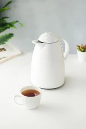 1 LT Isı Yalıtımlı Çay Ve Soğuk Su Termosu Soft Beyaz (12 Saat Sıcak Tutar& İçi Camdır) - 1
