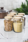 6 Lı Set Bambu Kapaklı Cam Kavanoz & Erzak Saklama Kabı 800 ml Orta  Boy ( Vakum Kapak ) - 8