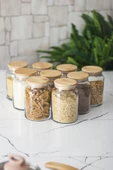 9 Lu Set Bambu Kapaklı Cam Kavanoz & Erzak Saklama Kabı 800 ml Orta  Boy ( Vakum Kapak ) - 12