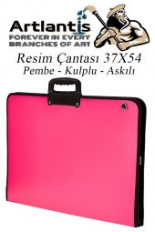 Pembe Resim Çantası Fermuarlı Kulplu 37x54 cm 1 Adet Teknik Resim Dosya Çantası 35x50 cm Askılı Proje Çantası Okul Sınıf - 2
