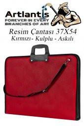 Kırmızı Resim Çantası Fermuarlı Kulplu 37x54 cm 1 Adet Teknik Resim Dosya Çantası 35x50 cm Askılı Proje Çantası Okul Sınıf - 1