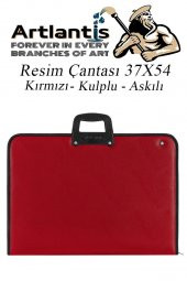 Kırmızı Resim Çantası Fermuarlı Kulplu 37x54 cm 1 Adet Teknik Resim Dosya Çantası 35x50 cm Askılı Proje Çantası Okul Sınıf - 2
