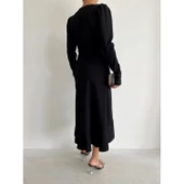 Lucky Life Krep Kumaş Midi Boy Kuşaklı Uzunkol Elbise 113 Cm - 11