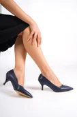 Lacivert Kısa Topuklu Stiletto Ayakkabı - Candy thumbnail 1