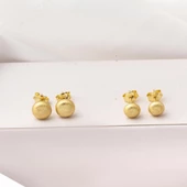 Parıltı Kumlu 14 Ayar Yassı Top Altın Küpe 6 mm. - 7