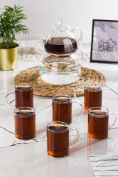 Cam Çaydanlık Ve Cam Kupa Seti Cam Bardak Çay Kahve Takımı (9 parça) - 4