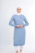 İKİ İPLİK İŞLEMELİ UZUN TUNİK - Mavi - 3