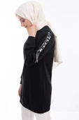 İPEKSİ İKİ İPLİK SWEATSHIRT KOLU PUL VE ZİNCİR İŞLEMELİ - Siyah - 5