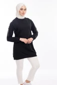 İPEKSİ İKİ İPLİK SWEATSHIRT KOLU PUL VE ZİNCİR İŞLEMELİ - Siyah - 3