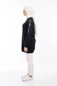 İPEKSİ İKİ İPLİK SWEATSHIRT KOLU PUL VE ZİNCİR İŞLEMELİ - Siyah - 7
