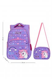 Waddell Little Horse Desenli İlkokul Çantası ve Beslenme Çantası Lila Kayısı 6004 - 1