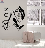 Dekorasyon Duvar Sticker Güzellik Kuaför Güzel Kız Yüz Saç Çıkartmalar - 1