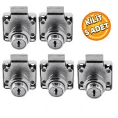 Ugr Kare Mobilya Çekmece Dolap Kilidi Nikel Krom 2 Anahtarlı Kilit 4x4 cm 22 mm (5 ADET) - 1