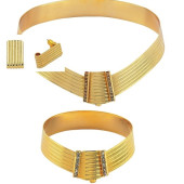 Gerçek Altın Görünümlü imitasyon Trabzon Bilezik + Gerdanlık + Küpe - 1