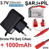 Drone Pili Şarj Cihazı + 1000 Mah Pil Syp2 Ph Mx2.0 Fiş Güç Adaptörü 3.7v 250mah - 1
