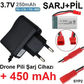 Drone Pili Şarj Cihazı + 450 Mah Pil Syp2 Ph Mx2.0 Fiş Güç Adaptörü 2 Yıl Garanti thumbnail 1