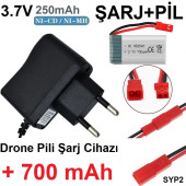 Drone Pili Şarj Cihazı + 700 Mah Pil Syp2 Ph Mx2.0 Fiş Güç Adaptörü 3.7v 250mah thumbnail 1