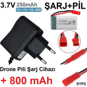 Drone Pili Şarj Cihazı + 800 Mah Pil Syp2 Ph Mx2.0 Fiş Güç Adaptörü 3.7v 250mah - 1