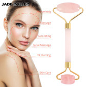 Jade Roller Pembe Yüz Masaj Aleti Cilt Yenileme Doğal Kuvars Taşı - 1