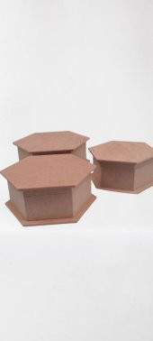 Hobi 90034 Dekoratif 3lü Takı Seti Model Ahşap MDF Altıgen Ham ürün El Yapım - 1