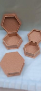 Hobi 90034 Dekoratif 3lü Takı Seti Model Ahşap MDF Altıgen Ham ürün El Yapım - 3