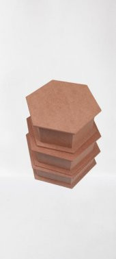 Hobi 90034 Dekoratif 3lü Takı Seti Model Ahşap MDF Altıgen Ham ürün El Yapım - 7