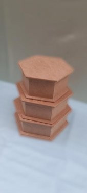 Hobi 90034 Dekoratif 3lü Takı Seti Model Ahşap MDF Altıgen Ham ürün El Yapım - 8